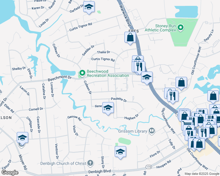 map of restaurants, bars, coffee shops, grocery stores, and more near 882 Clemson Drive in Newport News