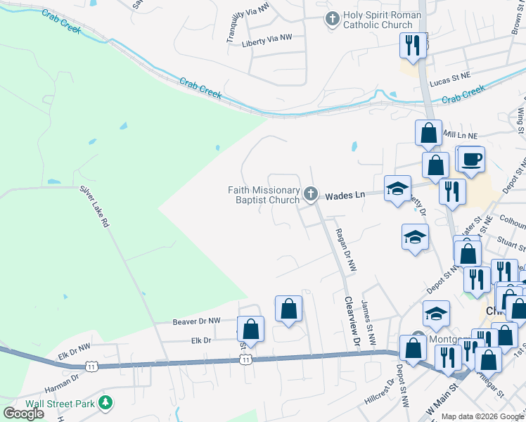 map of restaurants, bars, coffee shops, grocery stores, and more near 650 Wades Lane in Christiansburg