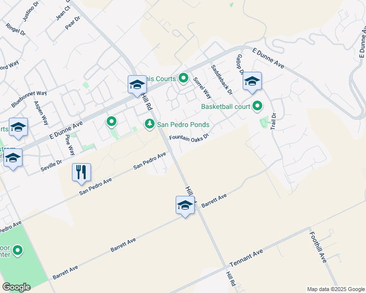 map of restaurants, bars, coffee shops, grocery stores, and more near 16700 Fountain Avenue in Morgan Hill