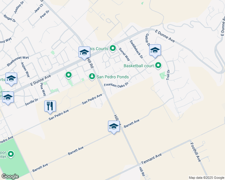 map of restaurants, bars, coffee shops, grocery stores, and more near 16700 Fountain Avenue in Morgan Hill