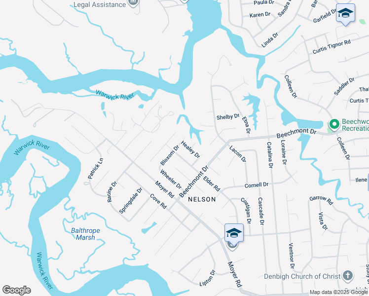map of restaurants, bars, coffee shops, grocery stores, and more near 917 Healey Drive in Newport News