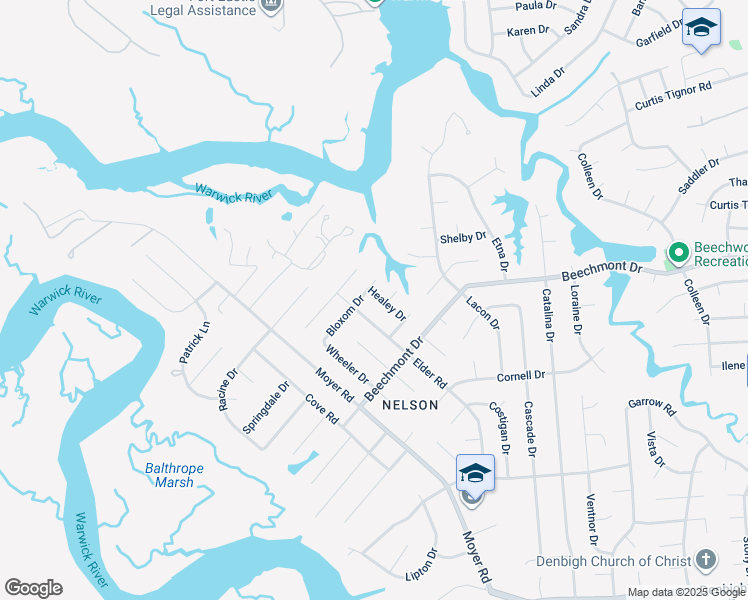 map of restaurants, bars, coffee shops, grocery stores, and more near 917 Healey Drive in Newport News