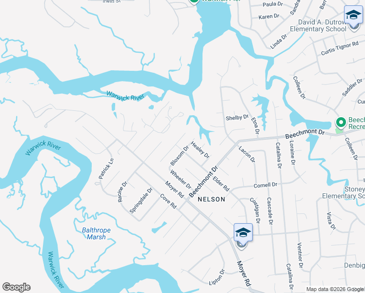 map of restaurants, bars, coffee shops, grocery stores, and more near 117 King Forest Lane in Newport News