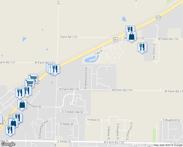 map of restaurants, bars, coffee shops, grocery stores, and more near 1211 North Northwood Avenue in Republic