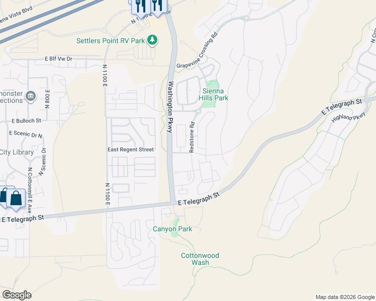 map of restaurants, bars, coffee shops, grocery stores, and more near 325 North Red Stone Road in Washington