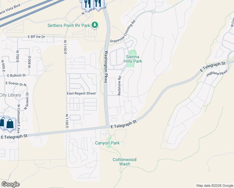 map of restaurants, bars, coffee shops, grocery stores, and more near 325 North Red Stone Road in Washington