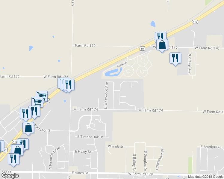 map of restaurants, bars, coffee shops, grocery stores, and more near 1219 North Northwood Avenue in Republic