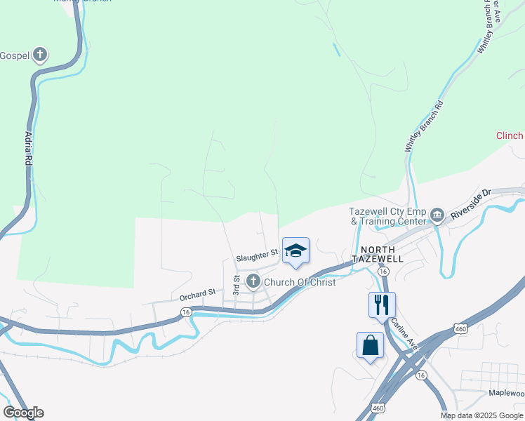 map of restaurants, bars, coffee shops, grocery stores, and more near 110 Fifth Street in Tazewell County