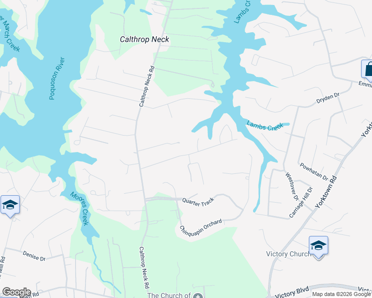 map of restaurants, bars, coffee shops, grocery stores, and more near 122 Lambs Creek Drive in Yorktown