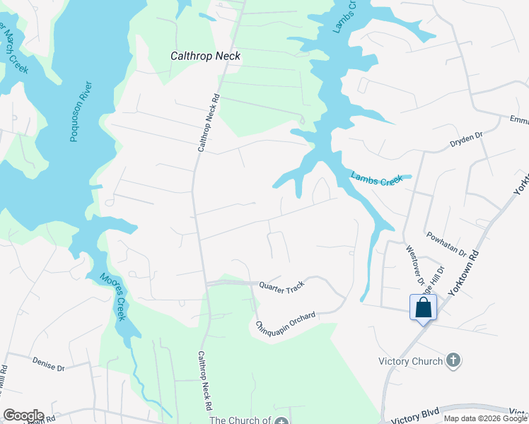 map of restaurants, bars, coffee shops, grocery stores, and more near 122 Lambs Creek Drive in Yorktown