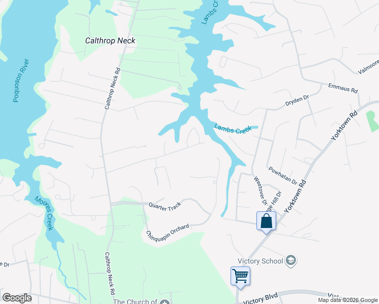 map of restaurants, bars, coffee shops, grocery stores, and more near 400 Lambs Creek Drive in Yorktown