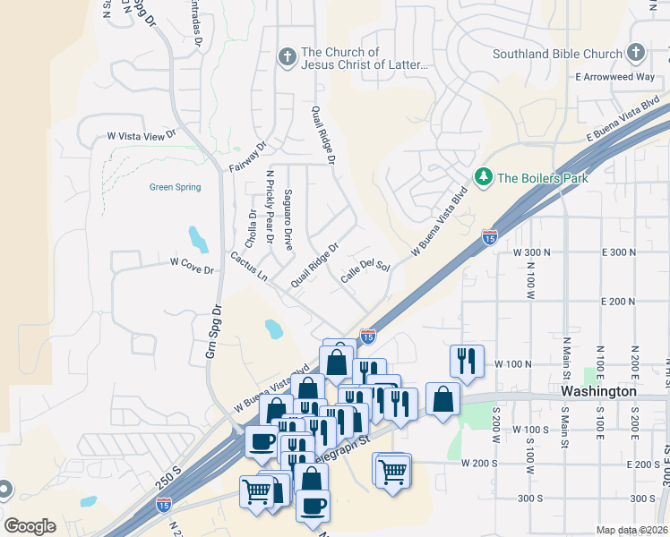map of restaurants, bars, coffee shops, grocery stores, and more near 260 Quail Ridge Drive in Washington