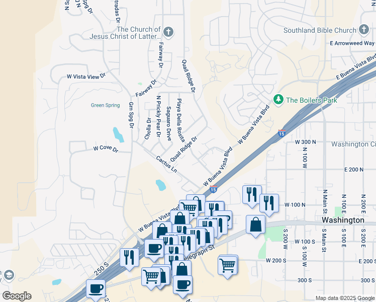 map of restaurants, bars, coffee shops, grocery stores, and more near 260 Quail Ridge Drive in Washington