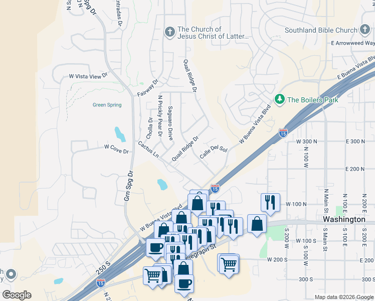 map of restaurants, bars, coffee shops, grocery stores, and more near 260 Quail Ridge Drive in Washington