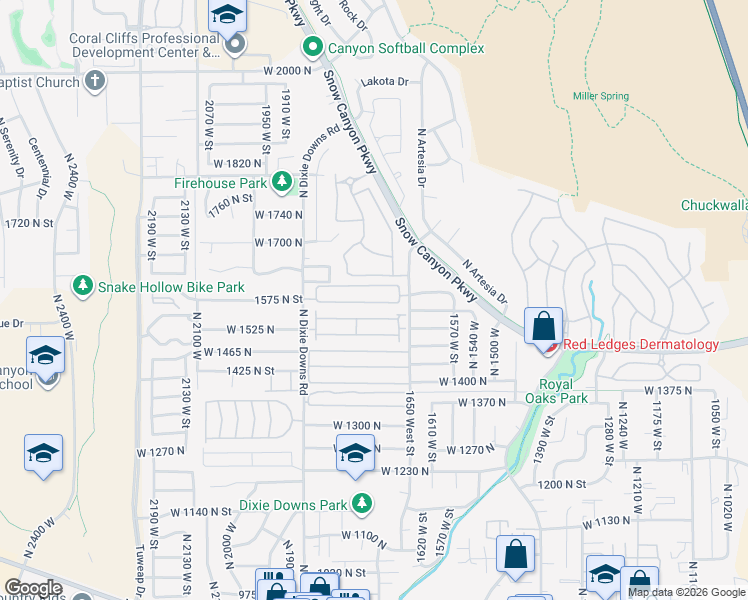 map of restaurants, bars, coffee shops, grocery stores, and more near 1795 N Snow Canyon Pkwy in St George