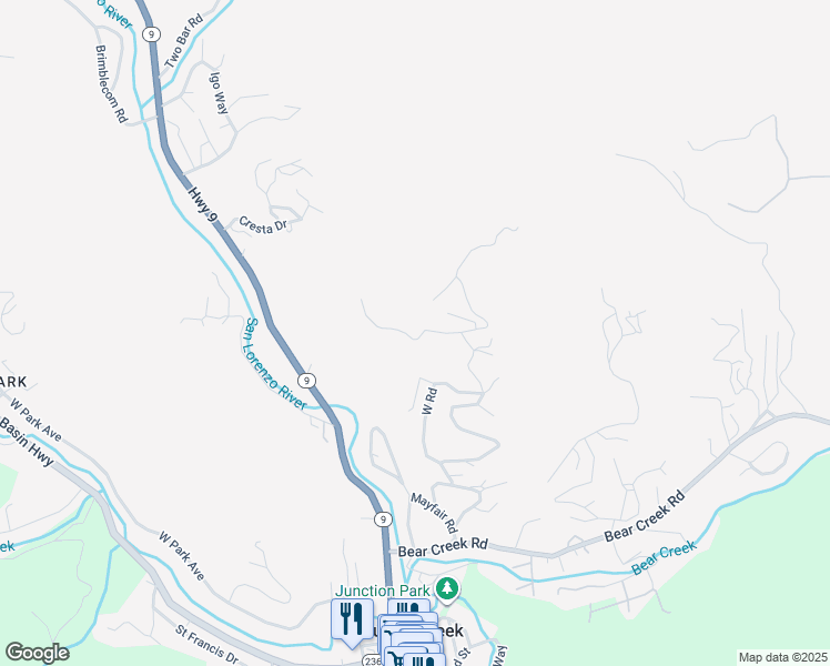 map of restaurants, bars, coffee shops, grocery stores, and more near 1300 Pinecrest Drive in Boulder Creek