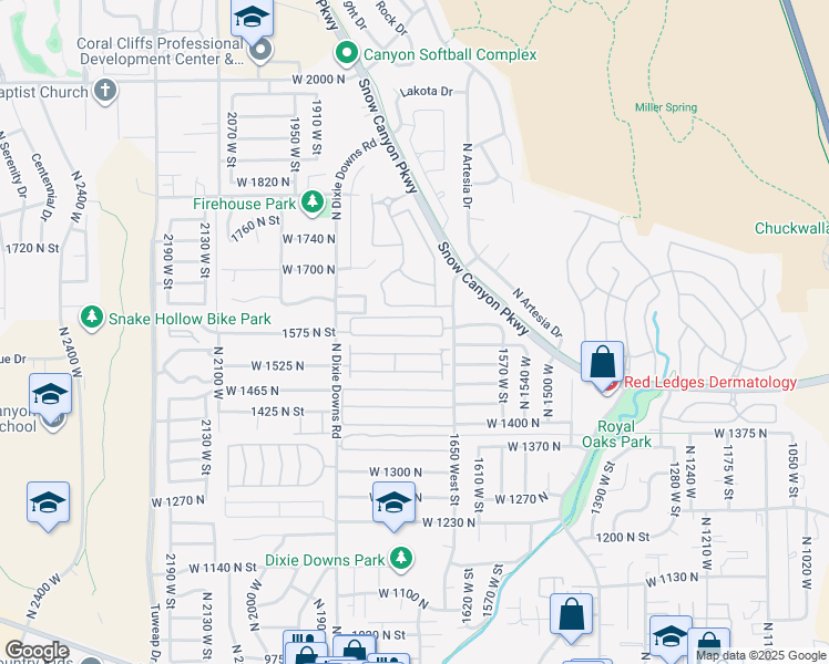 map of restaurants, bars, coffee shops, grocery stores, and more near 1795 N Snow Canyon Pkwy in St George