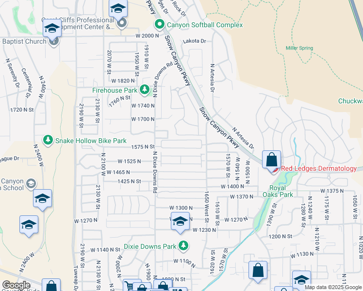 map of restaurants, bars, coffee shops, grocery stores, and more near 1795 Snow Canyon Parkway in St. George