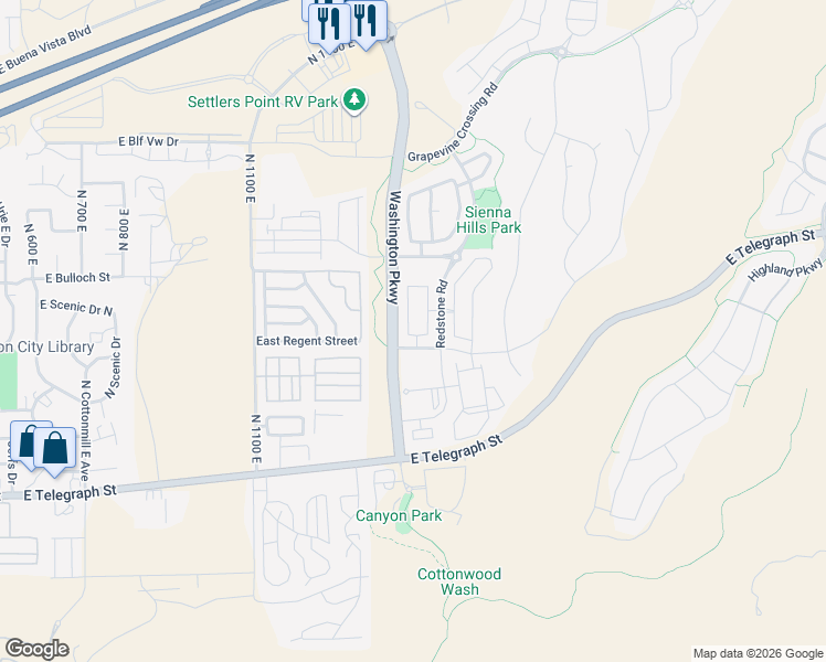 map of restaurants, bars, coffee shops, grocery stores, and more near 325 North Red Stone Road in Washington
