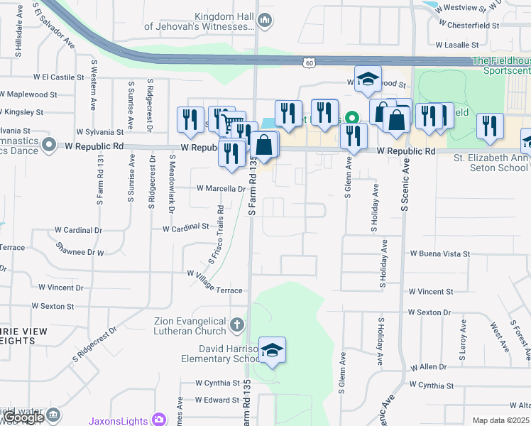 map of restaurants, bars, coffee shops, grocery stores, and more near 4326 Golden in Springfield