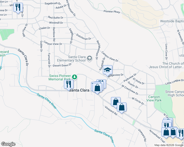 map of restaurants, bars, coffee shops, grocery stores, and more near 2921 Crestview Dr in Santa Clara