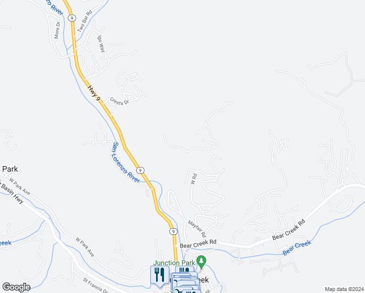map of restaurants, bars, coffee shops, grocery stores, and more near 1410 Pinecrest Drive in Boulder Creek
