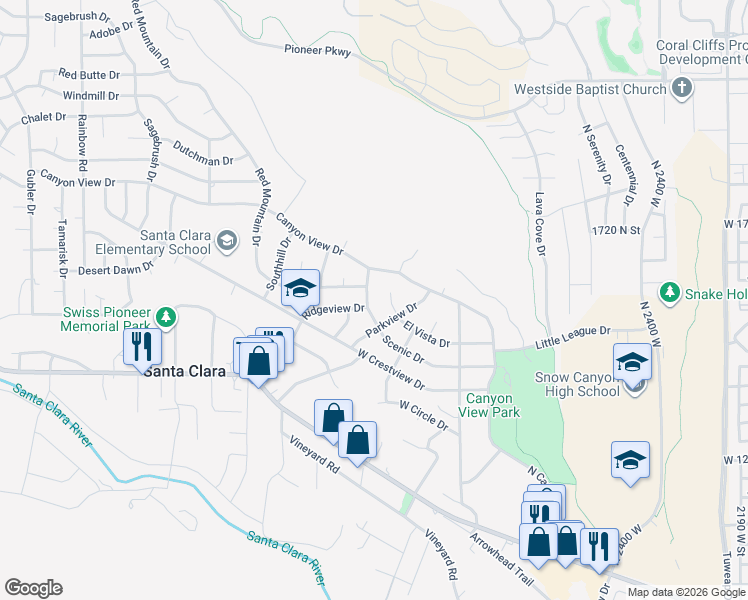 map of restaurants, bars, coffee shops, grocery stores, and more near 1598 Scenic Dr in Santa Clara