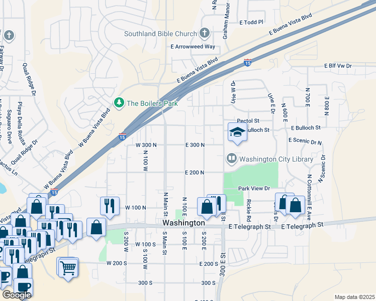 map of restaurants, bars, coffee shops, grocery stores, and more near 284 N 100 E in Washington