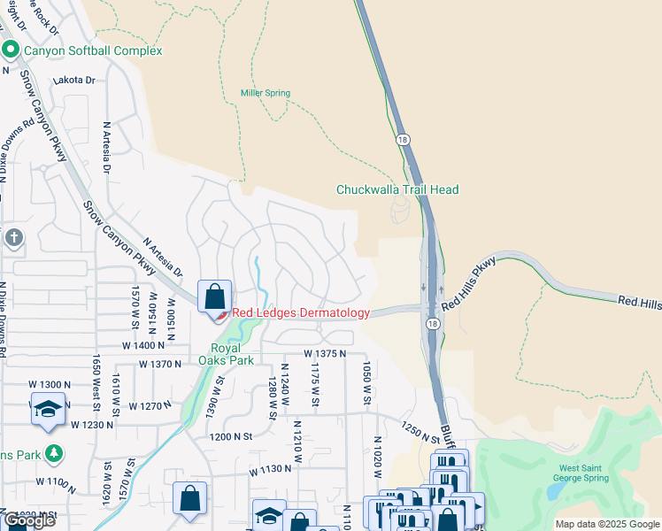 map of restaurants, bars, coffee shops, grocery stores, and more near 1617 North Sonoran Drive in St. George