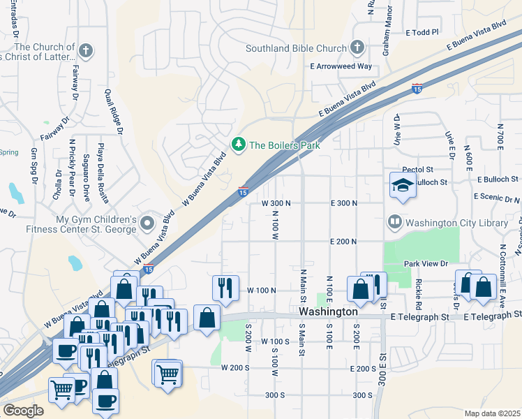 map of restaurants, bars, coffee shops, grocery stores, and more near 165 West 300 North in Washington
