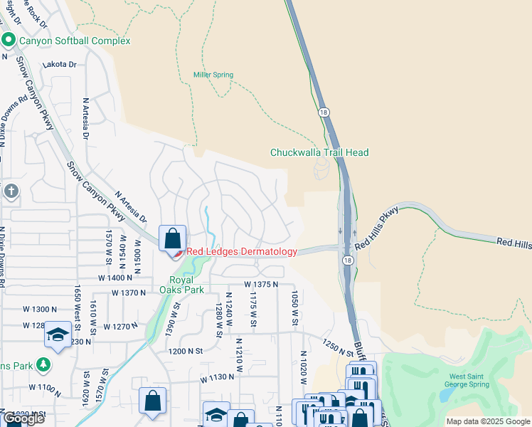 map of restaurants, bars, coffee shops, grocery stores, and more near 1617 North Sonoran Drive in St. George
