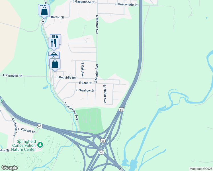 map of restaurants, bars, coffee shops, grocery stores, and more near 4204 South Linden Avenue in Springfield