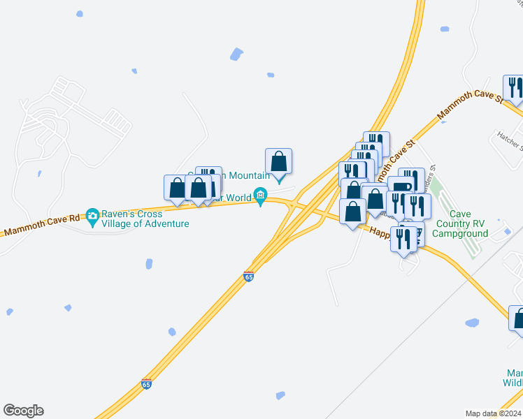 map of restaurants, bars, coffee shops, grocery stores, and more near 711 Mammoth Cave Road in Cave City
