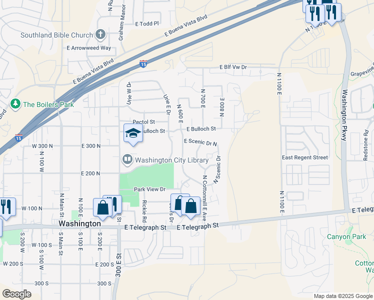 map of restaurants, bars, coffee shops, grocery stores, and more near 240 N Scenic Drive West in Washington
