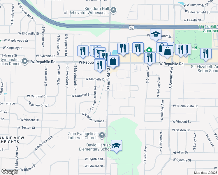 map of restaurants, bars, coffee shops, grocery stores, and more near 4326 Golden in Springfield
