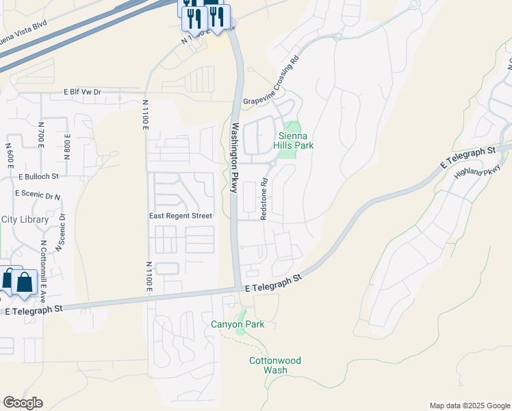 map of restaurants, bars, coffee shops, grocery stores, and more near 325 North Red Stone Road in Washington
