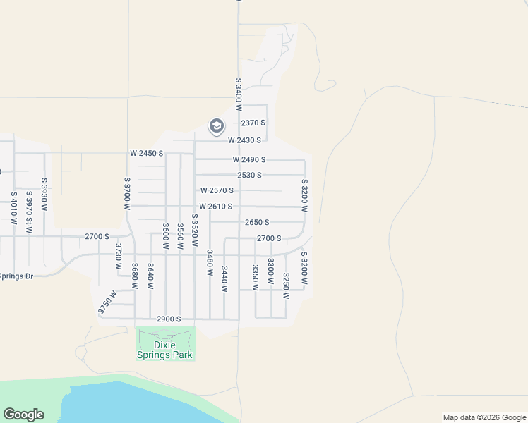 map of restaurants, bars, coffee shops, grocery stores, and more near 3321 West 2610 South in Hurricane