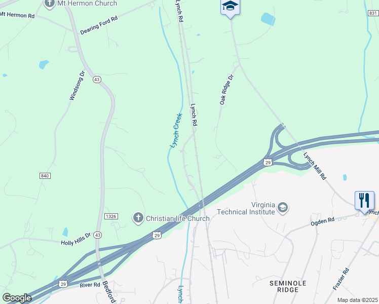 map of restaurants, bars, coffee shops, grocery stores, and more near 800 Lynch Road in Altavista