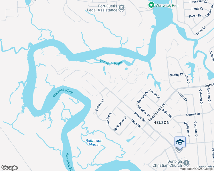 map of restaurants, bars, coffee shops, grocery stores, and more near 1214 Moyer Road in Newport News