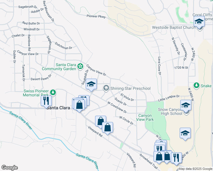 map of restaurants, bars, coffee shops, grocery stores, and more near 2687 Red Mountain Drive in Santa Clara