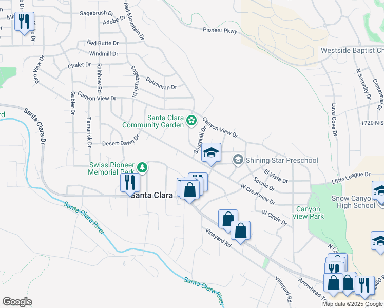 map of restaurants, bars, coffee shops, grocery stores, and more near 1615 Southhill Drive in Santa Clara