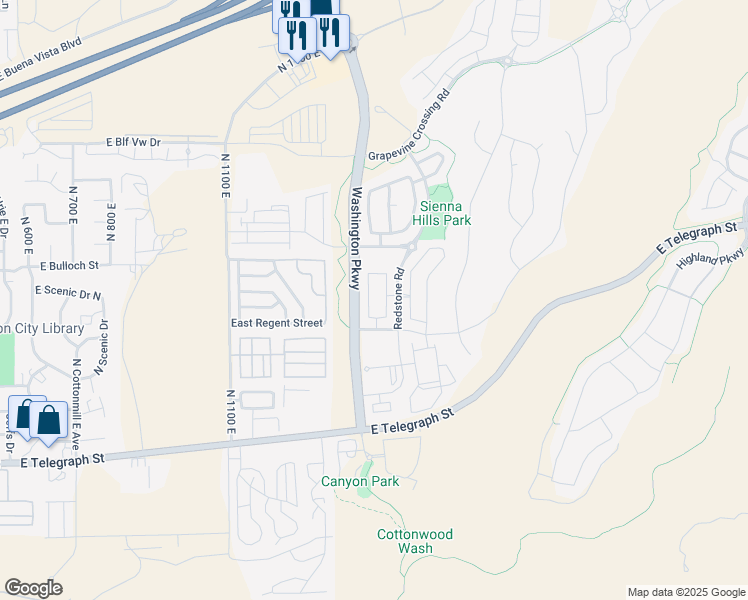 map of restaurants, bars, coffee shops, grocery stores, and more near 325 North Red Stone Road in Washington