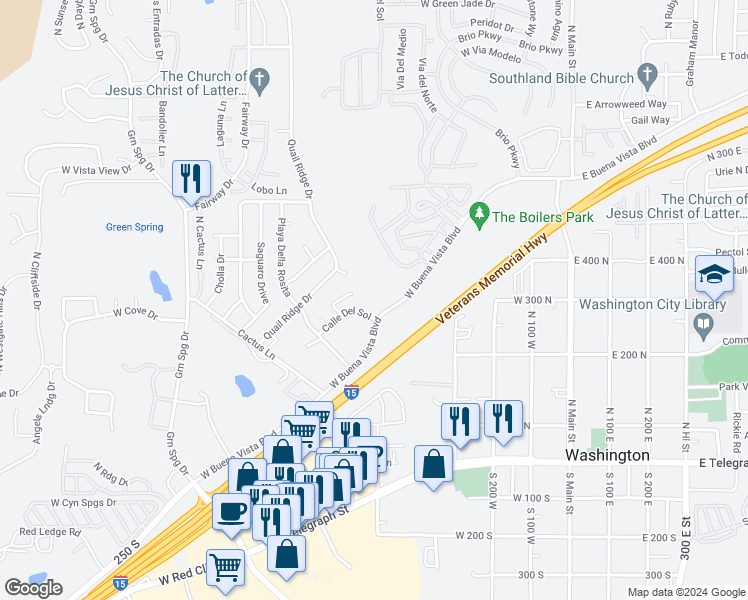 map of restaurants, bars, coffee shops, grocery stores, and more near 472 West Buena Vista Boulevard in Washington