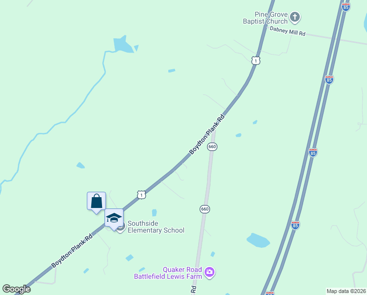 map of restaurants, bars, coffee shops, grocery stores, and more near 9918 Boydton Plank Road in Dinwiddie