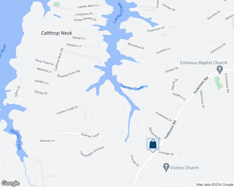 map of restaurants, bars, coffee shops, grocery stores, and more near 602 Lambs Creek Drive in Yorktown