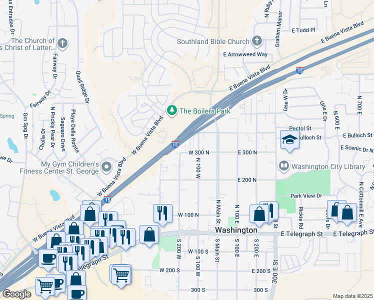 map of restaurants, bars, coffee shops, grocery stores, and more near 165 West 300 North in Washington