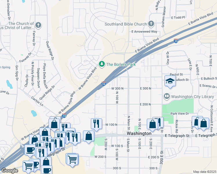 map of restaurants, bars, coffee shops, grocery stores, and more near 184 West 300 North in Washington
