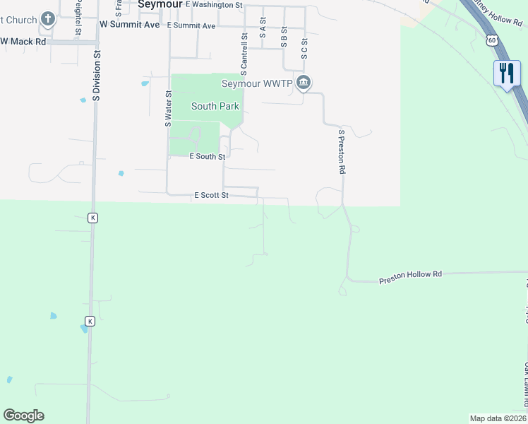 map of restaurants, bars, coffee shops, grocery stores, and more near 56 Pioneer Drive in Seymour