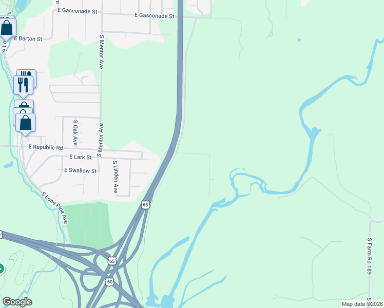 map of restaurants, bars, coffee shops, grocery stores, and more near 4226 East Cliff Lane in Springfield