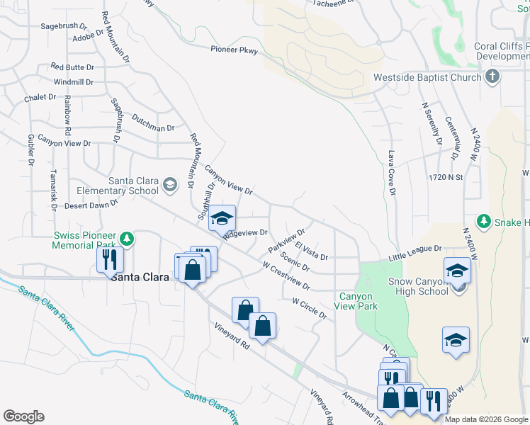 map of restaurants, bars, coffee shops, grocery stores, and more near 1598 Scenic Drive in Santa Clara